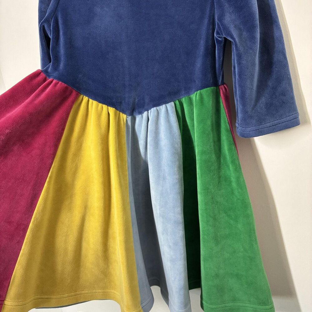 Mini Boden Dress Girls 5-6Y Multicolor Velour Colorblock Fit & Flare Party - Picture 9 of 14